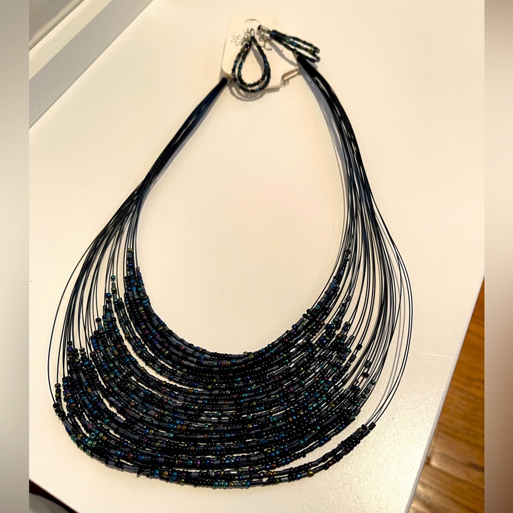 Beaded layered necklace and earrings set